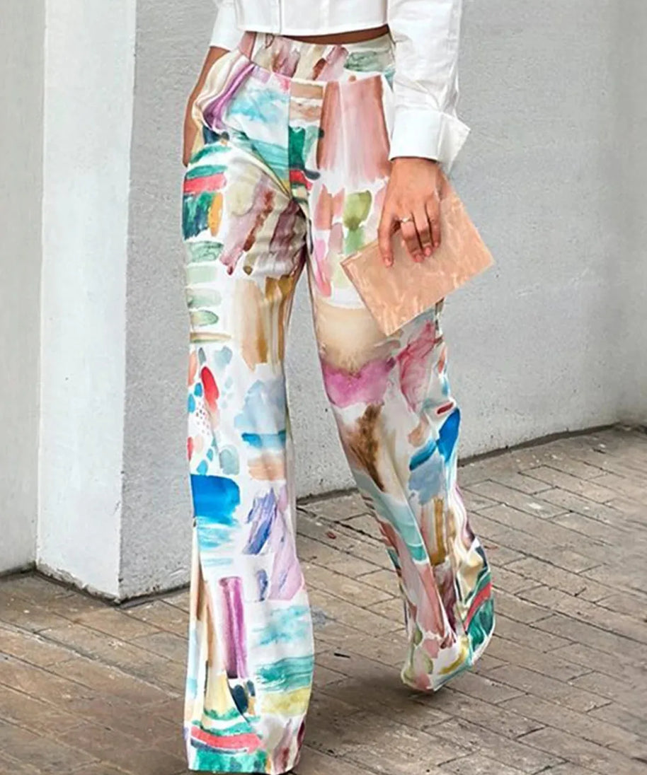 Spring Summer Loose Printed New Leisure Fashion High Waisted Office Trousers For Women