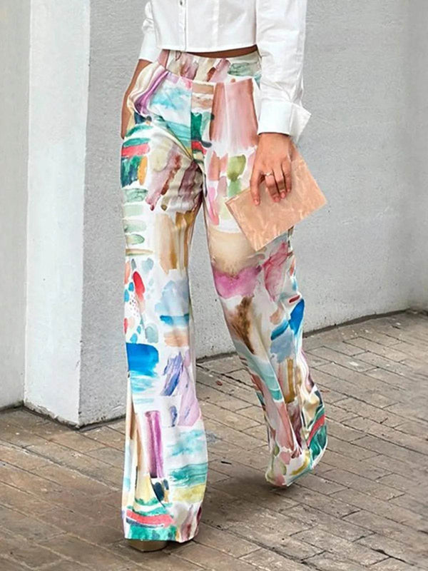 Spring Summer Loose Printed New Leisure Fashion High Waisted Office Trousers For Women - MHMote