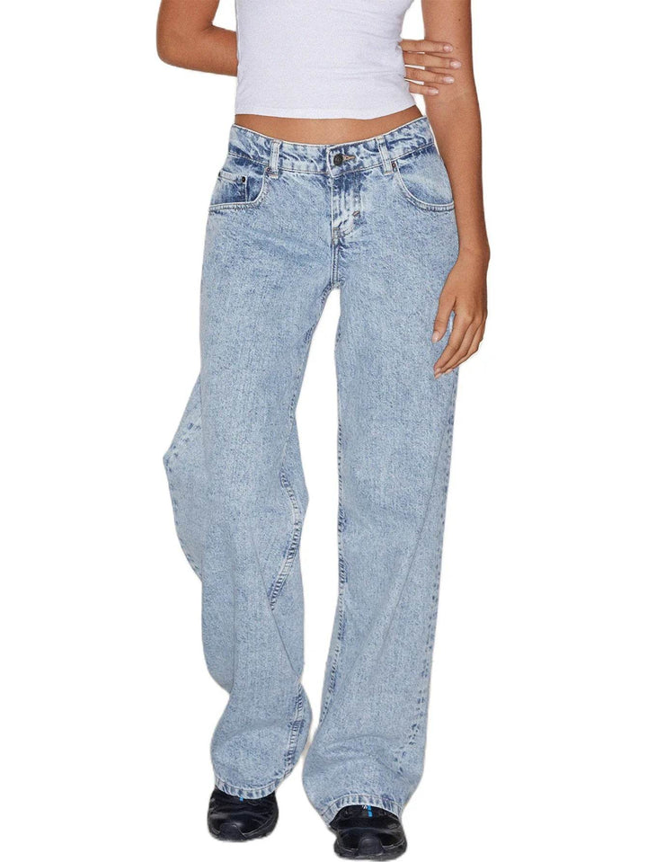 Jeans Women Denim Wide Leg Pant Floor Length Pants Splice Loose Casual Pockets High Waist Straight Trousers Autumn Winter - MHMote