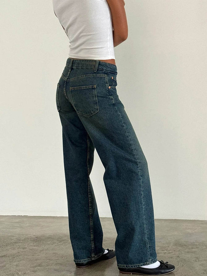 Jeans Women Denim Wide Leg Pant Floor Length Pants Splice Loose Casual Pockets High Waist Straight Trousers Autumn Winter - MHMote