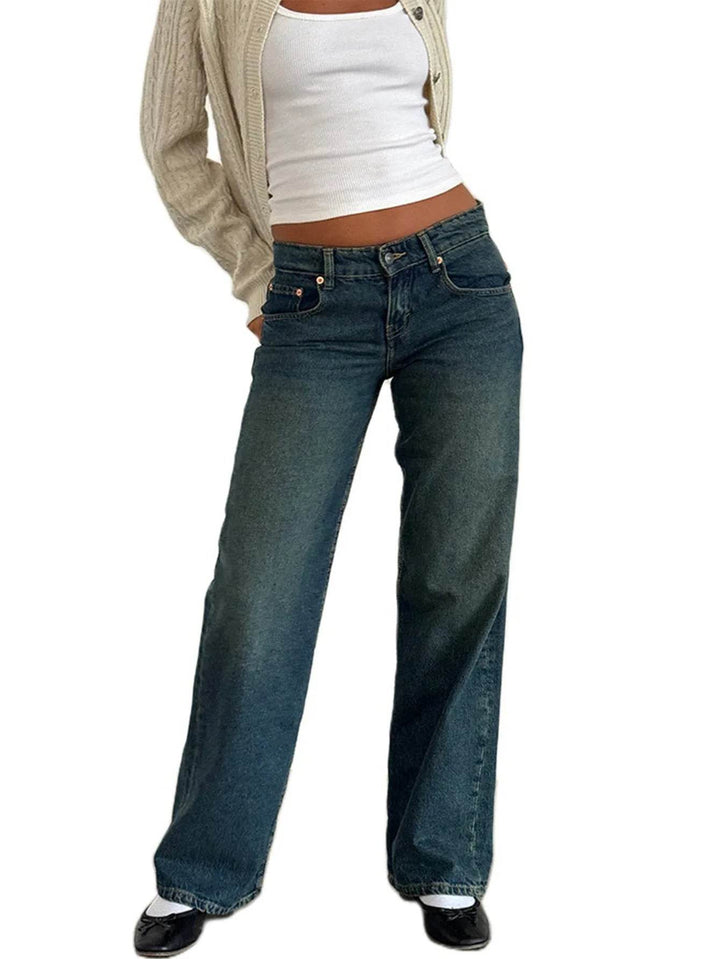 Jeans Women Denim Wide Leg Pant Floor Length Pants Splice Loose Casual Pockets High Waist Straight Trousers Autumn Winter - MHMote