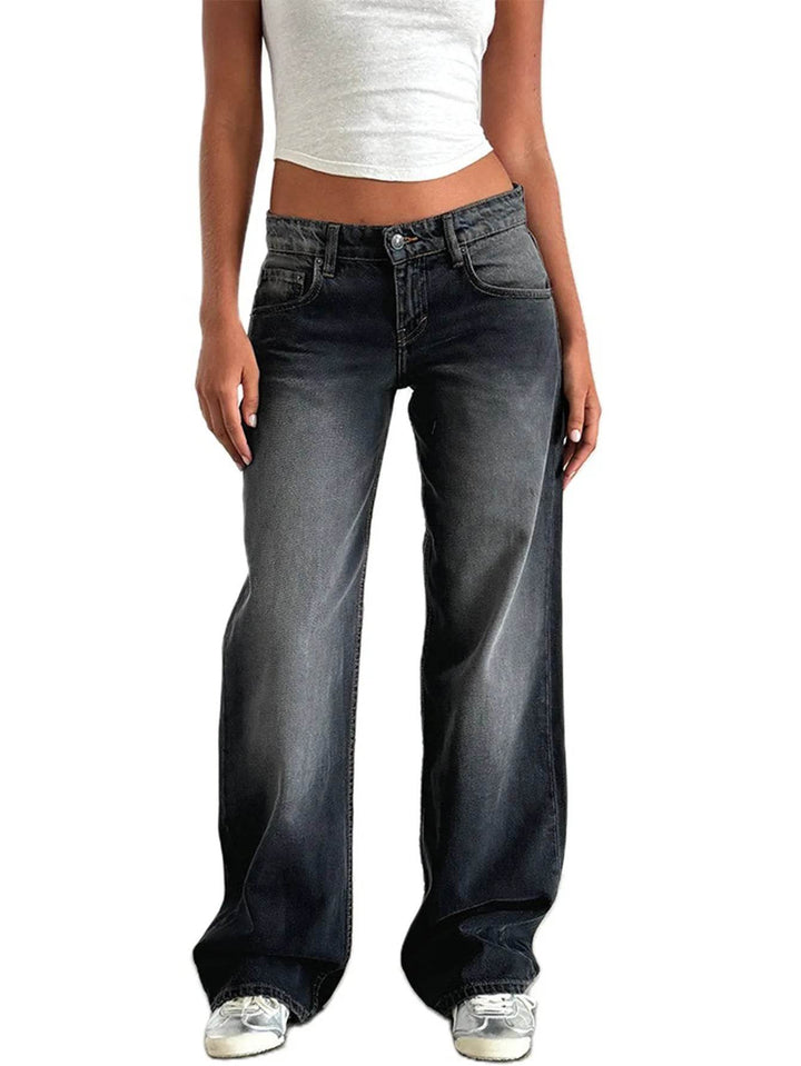 Jeans Women Denim Wide Leg Pant Floor Length Pants Splice Loose Casual Pockets High Waist Straight Trousers Autumn Winter - MHMote