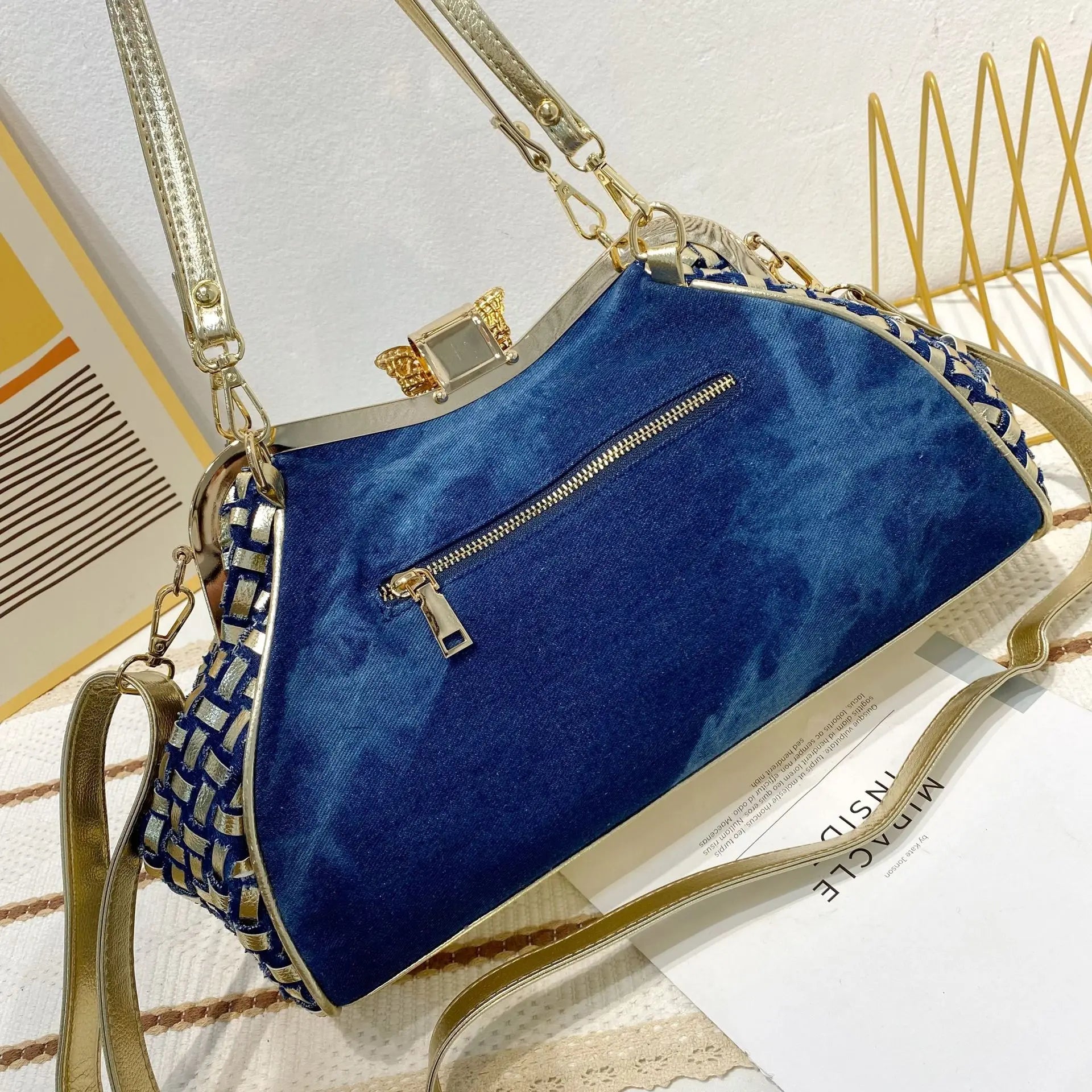 Diamond Denim Damevesker og vesker med skinnende rhinestone jeans Crossbody-veske Skulderveske Evening Party Bag