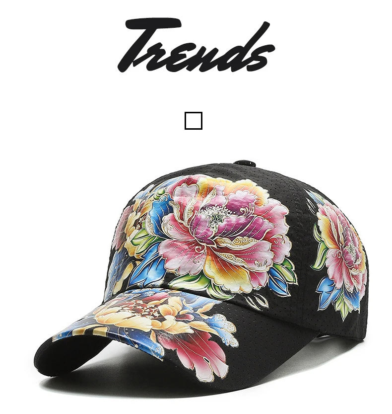 Sommer Quick Dry Baseball Caps for menn og kvinner Blomstersolhatter trykt kinesisk stil Blomstersolhatter Utendørshatter