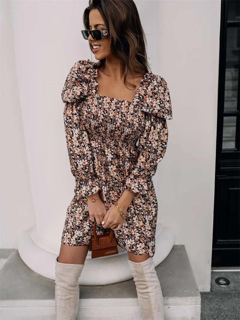 Elegant Printed Princess Sleeve Dress Spring Autumn New Style Women's Fashionable Dress from Mainland UK Origin