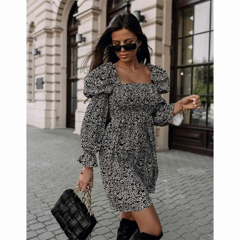Elegant Printed Princess Sleeve Dress Spring Autumn New Style Women's Fashionable Dress from Mainland UK Origin