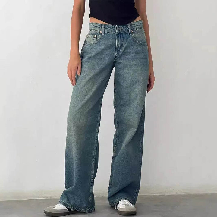 Jeans Women Denim Wide Leg Pant Floor Length Pants Splice Loose Casual Pockets High Waist Straight Trousers Autumn Winter - MHMote