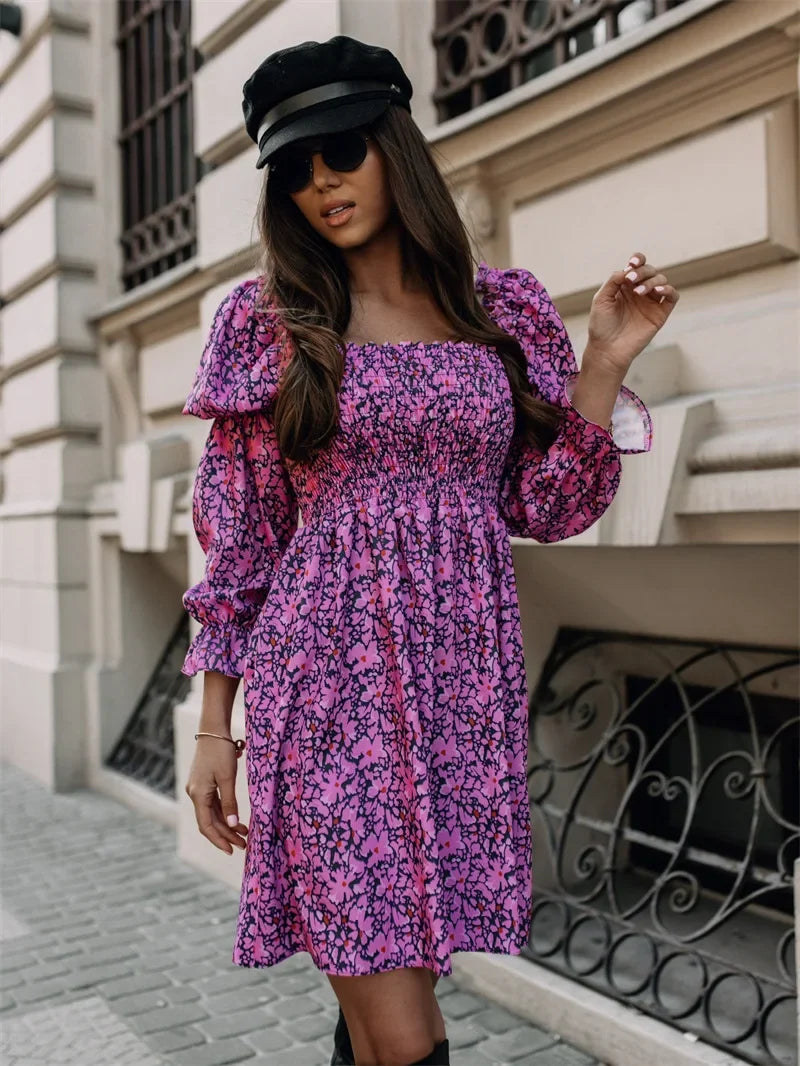 Elegant Printed Princess Sleeve Dress Spring Autumn New Style Women's Fashionable Dress from Mainland UK Origin