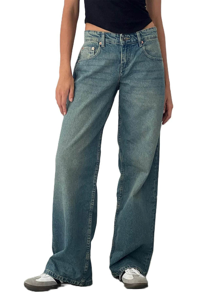 Jeans Women Denim Wide Leg Pant Floor Length Pants Splice Loose Casual Pockets High Waist Straight Trousers Autumn Winter - MHMote
