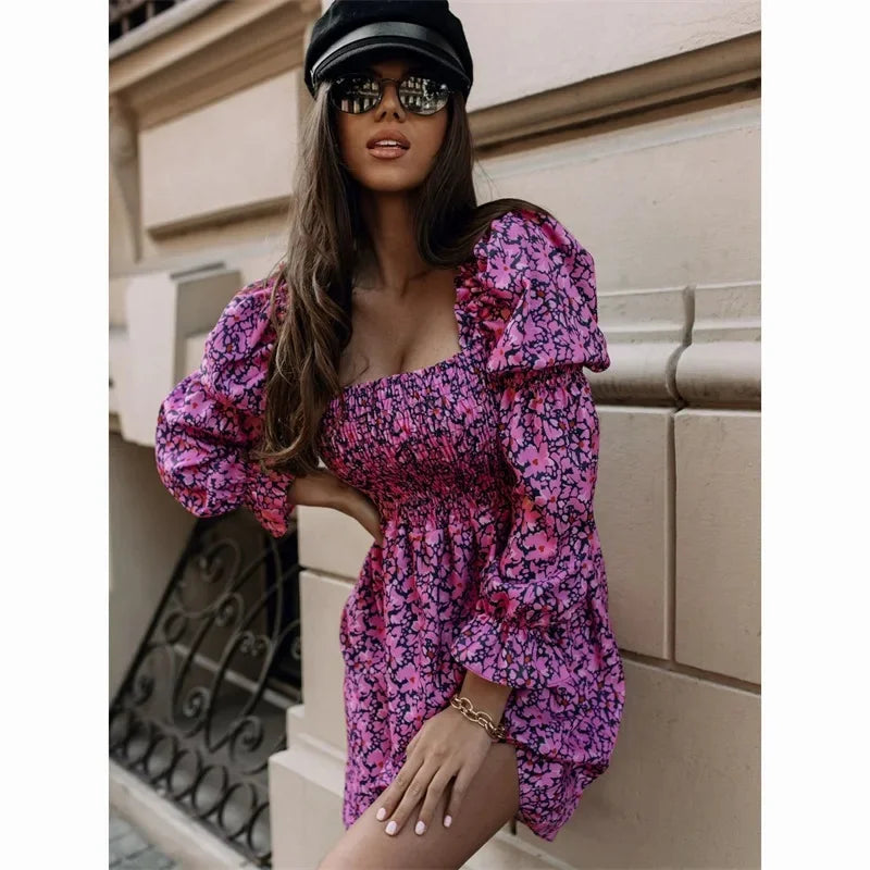 Elegant Printed Princess Sleeve Dress Spring Autumn New Style Women's Fashionable Dress from Mainland UK Origin