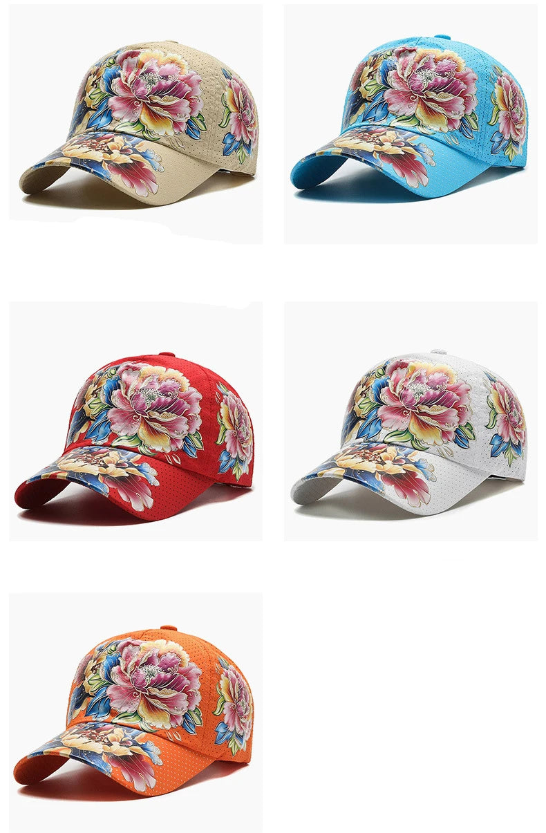 Sommer Quick Dry Baseball Caps for menn og kvinner Blomstersolhatter trykt kinesisk stil Blomstersolhatter Utendørshatter