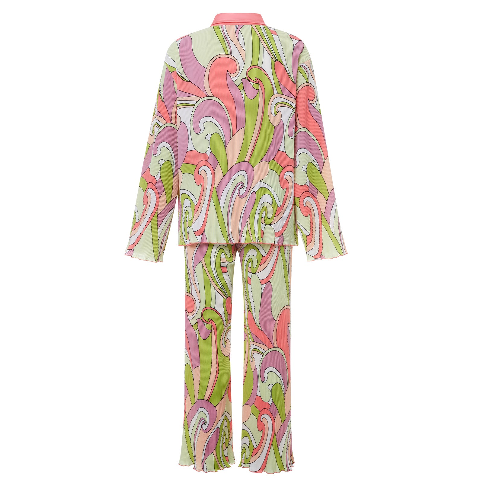 Todelte sett Dame Vår Høst Print Button Down Langermede Skjorter + Lange bukser med brede ben Kvinnelige Y2K Uformelle løse buksesett