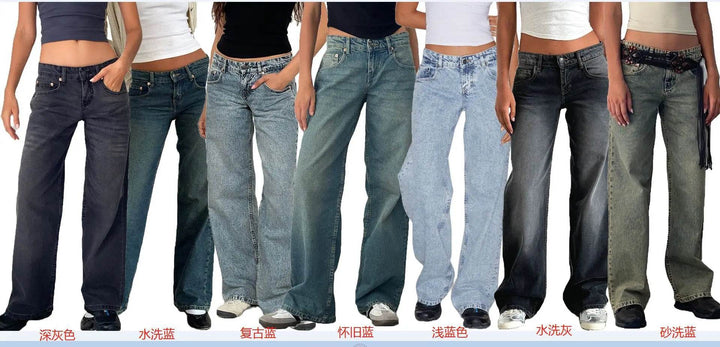 Jeans Women Denim Wide Leg Pant Floor Length Pants Splice Loose Casual Pockets High Waist Straight Trousers Autumn Winter - MHMote