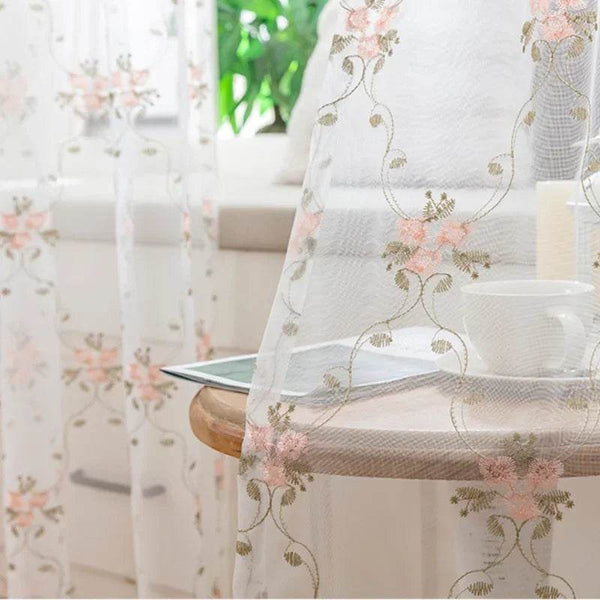 1PC American Pastoral Light Luxury High-end Window Screen High-end Floral Short Curtain Curtains for Living Room - MHMote