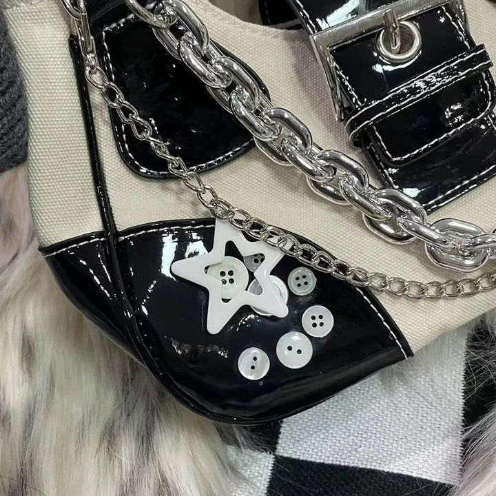 Women Bag New Fashion PU Canvas Chains Shoulder Bag Handbag Y2K Dark Style Girls Bag Office Lady - MHMote