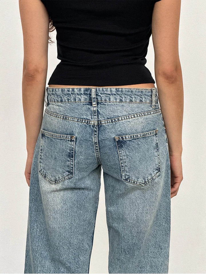 Jeans Women Denim Wide Leg Pant Floor Length Pants Splice Loose Casual Pockets High Waist Straight Trousers Autumn Winter - MHMote
