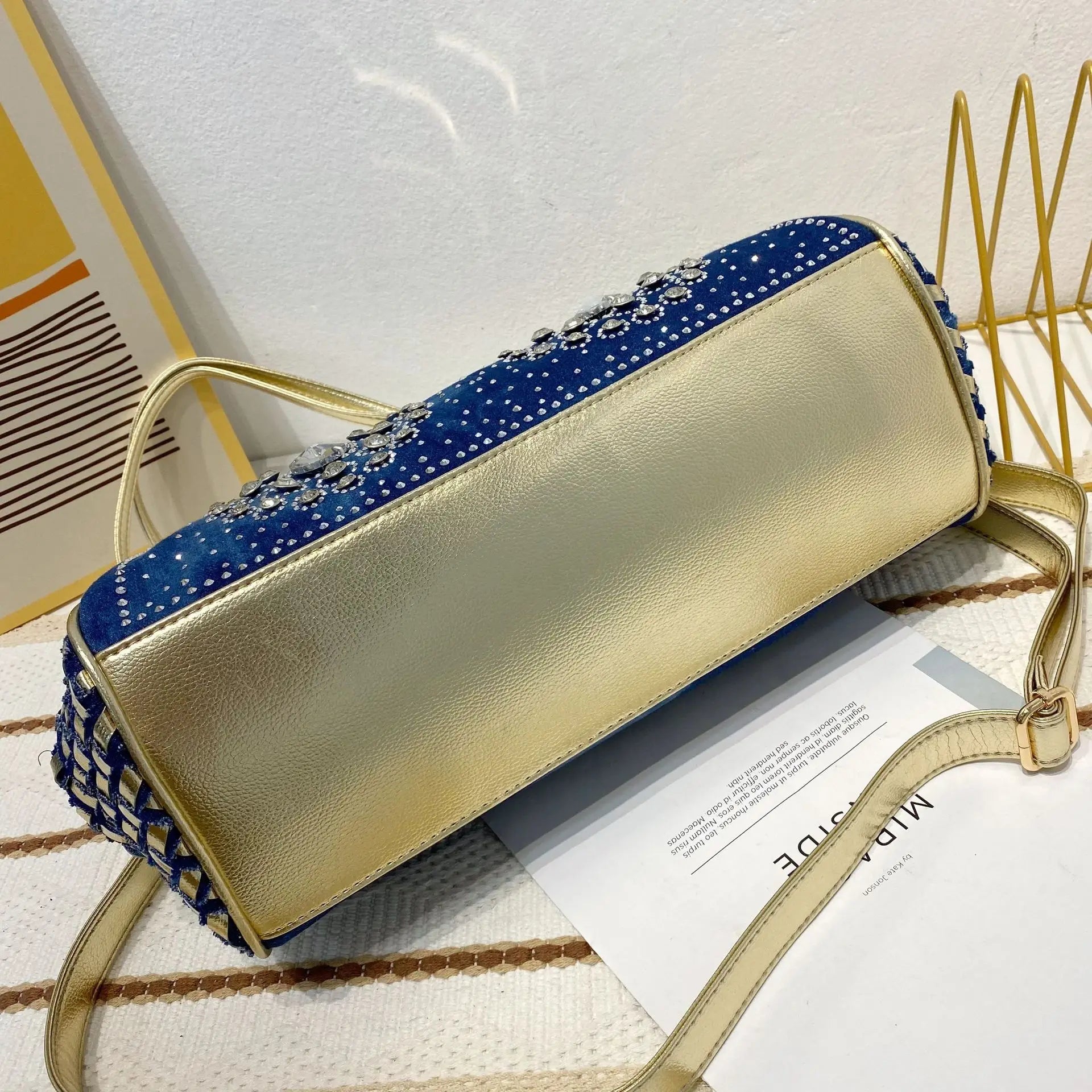 Diamond Denim Damevesker og vesker med skinnende rhinestone jeans Crossbody-veske Skulderveske Evening Party Bag