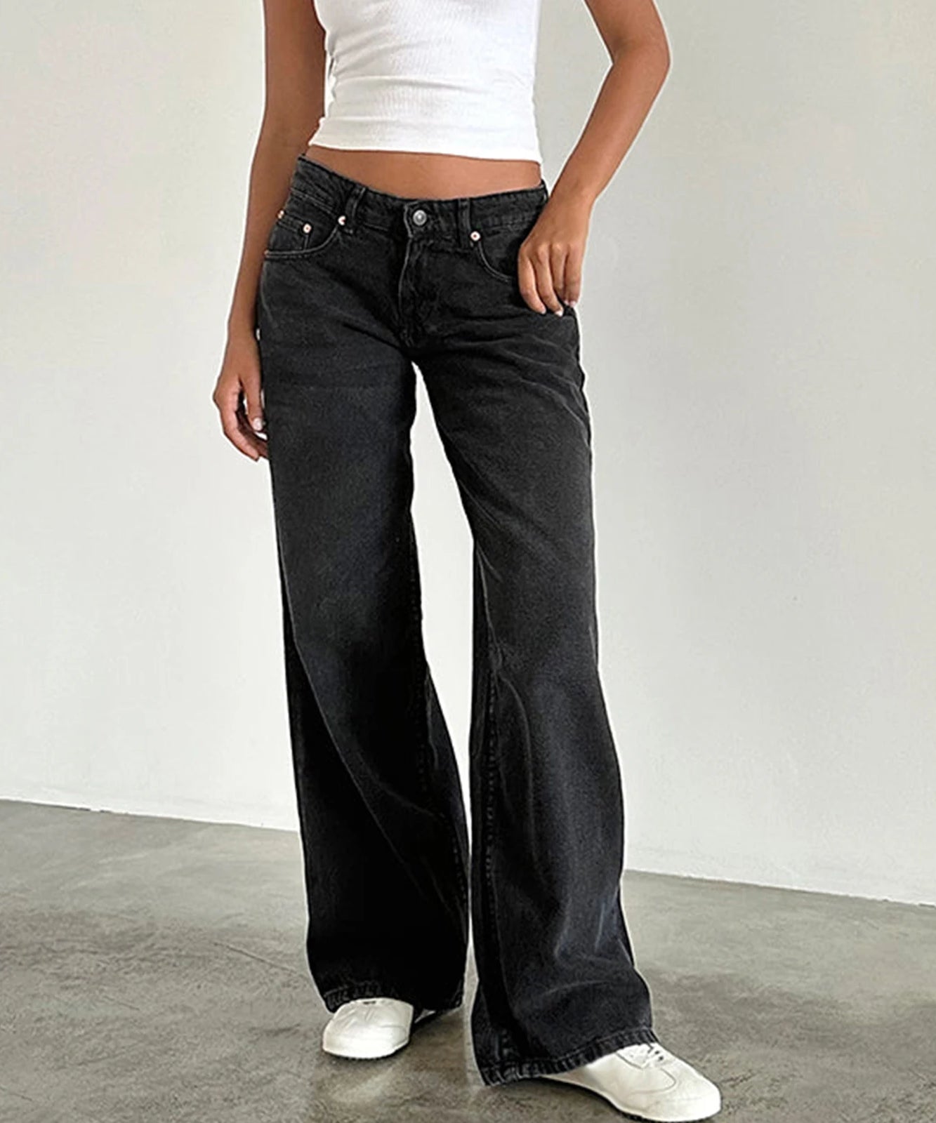 Kvinner Harajuku y2k Lav midje Baggy Jeans Retro Mote Løs Fit Kjæreste Straight Wide Leg Jeans Lange dongeribukser Bukser