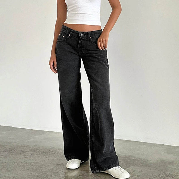 Women Harajuku y2k Low Waist Baggy Jeans Retro Fashion Loose Fit Boyfriend Straight Wide Leg Jeans Long Denim Pants Trousers - MHMote