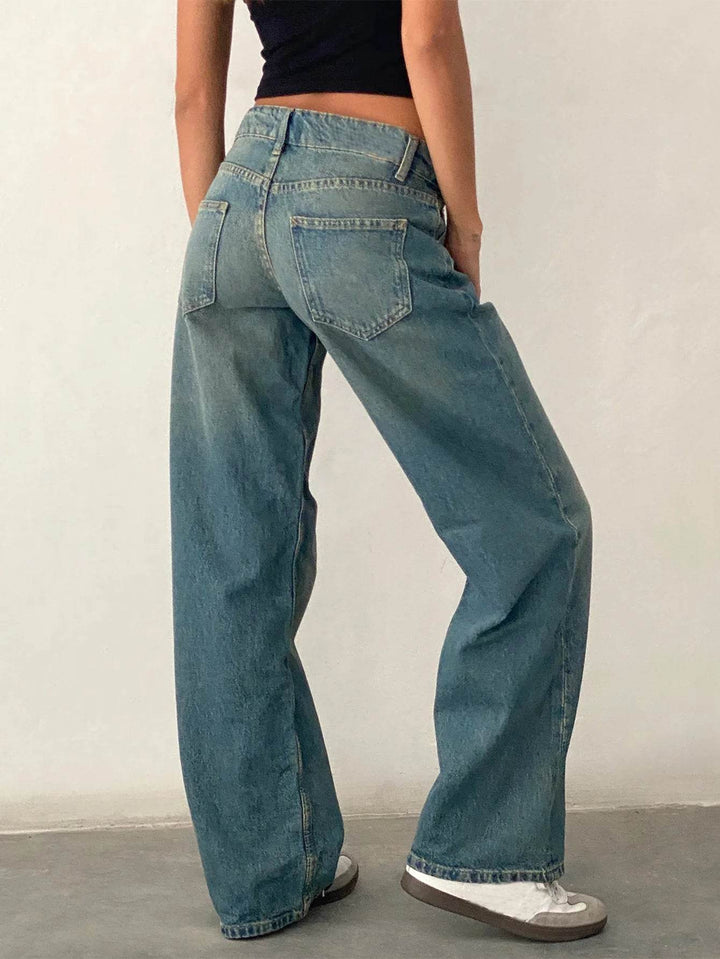 Jeans Women Denim Wide Leg Pant Floor Length Pants Splice Loose Casual Pockets High Waist Straight Trousers Autumn Winter - MHMote