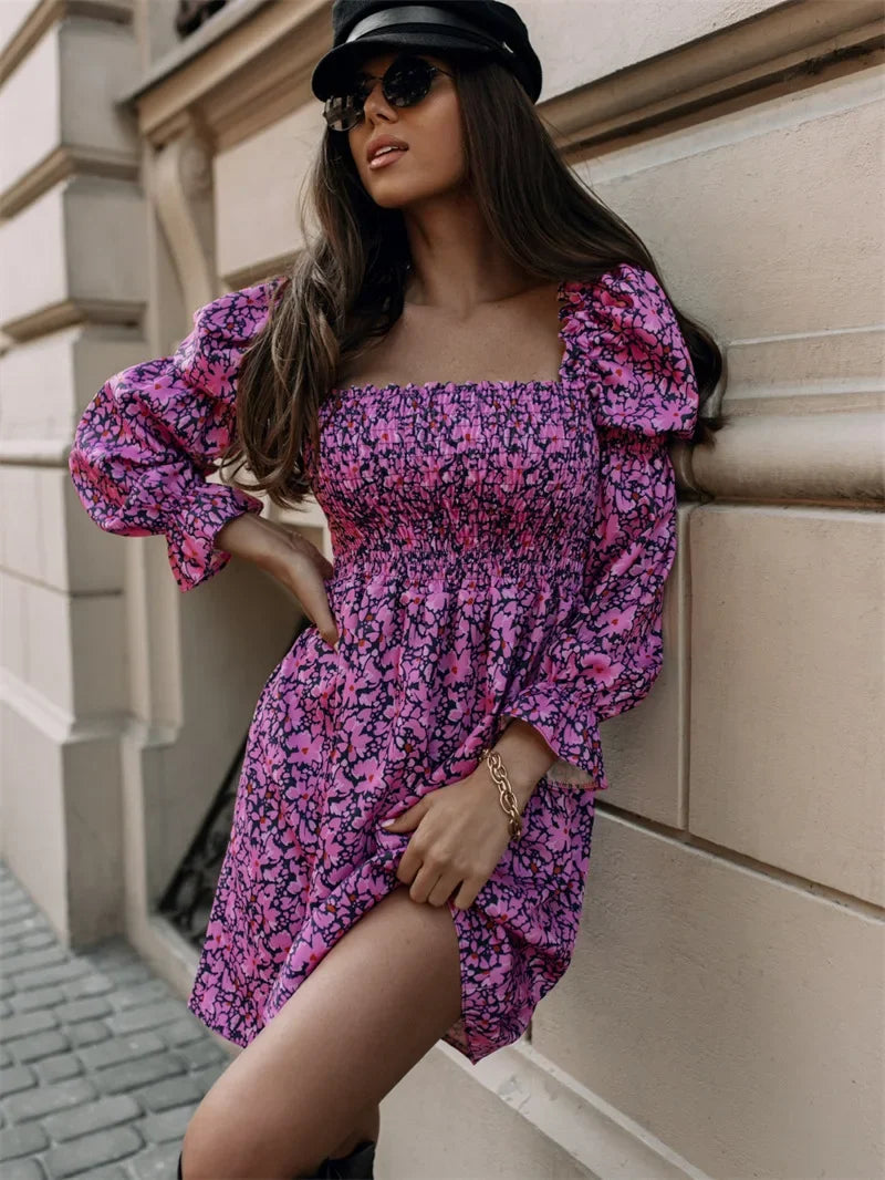 Elegant Printed Princess Sleeve Dress Spring Autumn New Style Women's Fashionable Dress from Mainland UK Origin