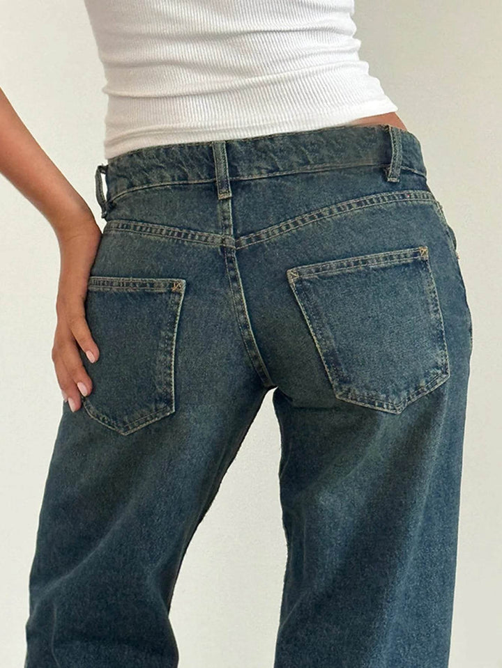 Jeans Women Denim Wide Leg Pant Floor Length Pants Splice Loose Casual Pockets High Waist Straight Trousers Autumn Winter - MHMote