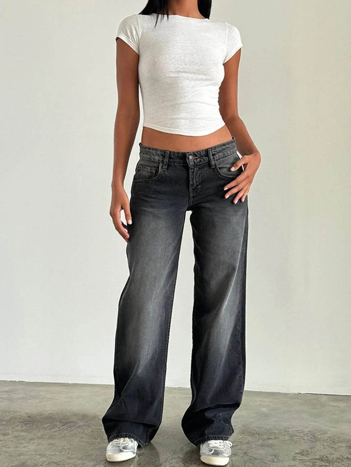 Jeans Women Denim Wide Leg Pant Floor Length Pants Splice Loose Casual Pockets High Waist Straight Trousers Autumn Winter - MHMote