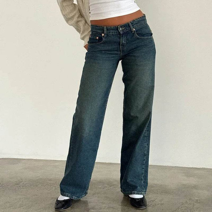 Women Y2K Wide Leg Denim Pants Baggy Low Waist Boyfriend Jeans Casual Vintage Loose Fit Jeans Trousers Cyber Grunge Streetwear - MHMote