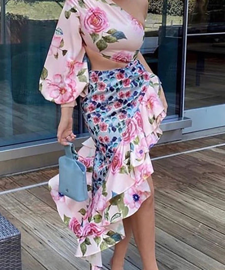 Floral Print Ruffle Skirt And Top Two Piece Set Elegant Women Summer Skirt Matching Suit Office Lady Chic Trumpet Skirt Outfits