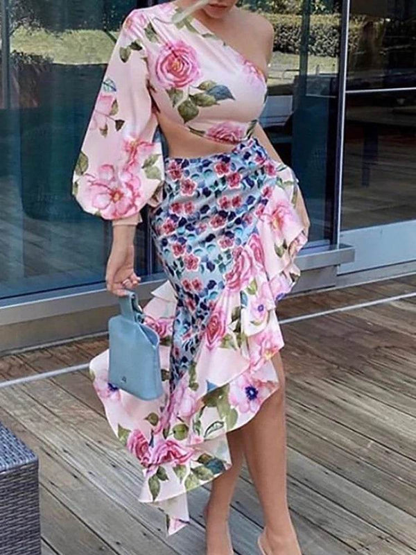 Floral Print Ruffle Skirt And Top Two Piece Set Elegant Women Summer Skirt Matching Suit Office Lady Chic Trumpet Skirt Outfits - MHMote