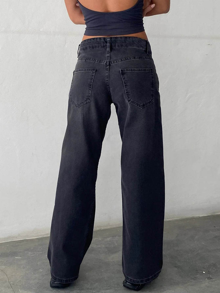 Jeans Women Denim Wide Leg Pant Floor Length Pants Splice Loose Casual Pockets High Waist Straight Trousers Autumn Winter - MHMote
