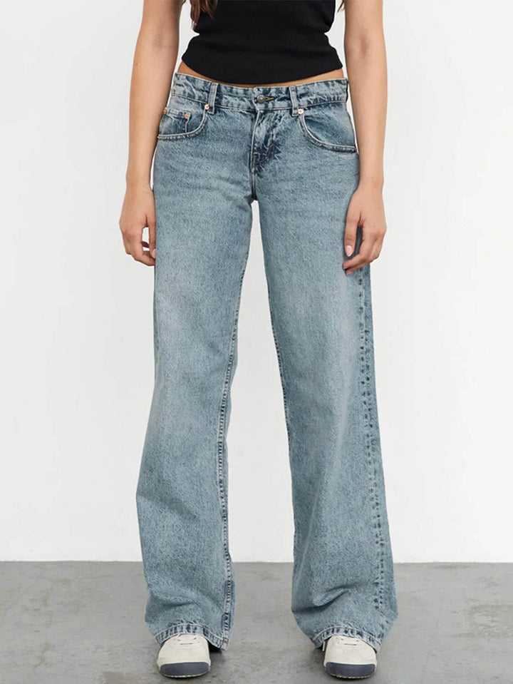 Jeans Women Denim Wide Leg Pant Floor Length Pants Splice Loose Casual Pockets High Waist Straight Trousers Autumn Winter - MHMote