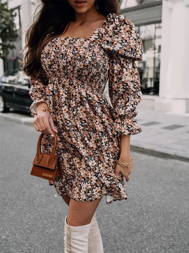 Elegant Printed Princess Sleeve Dress Spring Autumn New Style Women's Fashionable Dress from Mainland UK Origin