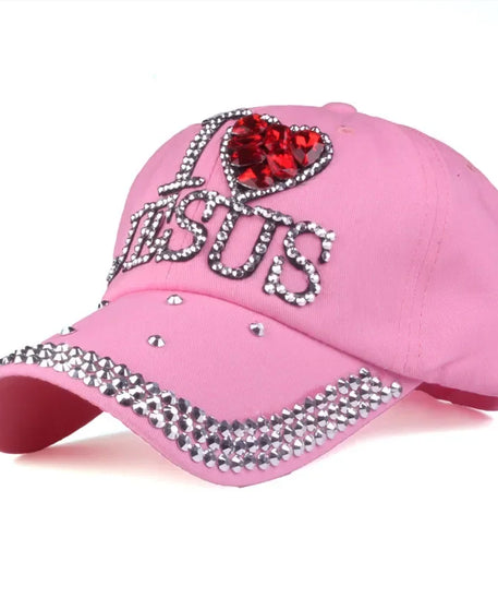 Fashion Rhinestone Leisure Jesus Heart Printed Baseball Cap Adjustable Outdoor Sports Cap for Women Men Cotton Sun Hat Hip-Pop