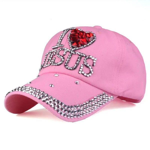 Fashion Rhinestone Leisure Jesus Heart Printed Baseball Cap Adjustable Outdoor Sports Cap for Women Men Cotton Sun Hat Hip-Pop - MHMote