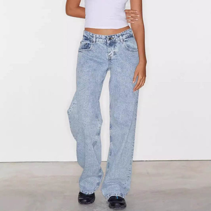 Jeans Women Denim Wide Leg Pant Floor Length Pants Splice Loose Casual Pockets High Waist Straight Trousers Autumn Winter - MHMote