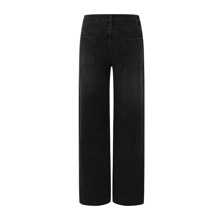 Retro Black Women Jeans Streetwear Straight Denim Pants Vintage Y2k Five Pockets Loose Trousers - MHMote