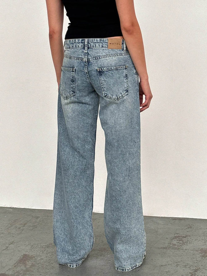 Jeans Women Denim Wide Leg Pant Floor Length Pants Splice Loose Casual Pockets High Waist Straight Trousers Autumn Winter - MHMote