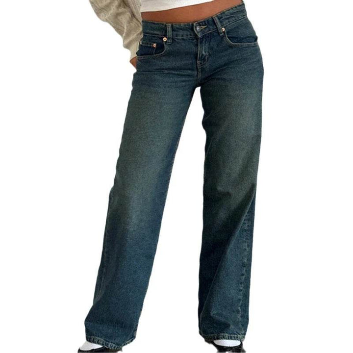 Jeans Women Denim Wide Leg Pant Floor Length Pants Splice Loose Casual Pockets High Waist Straight Trousers Autumn Winter - MHMote