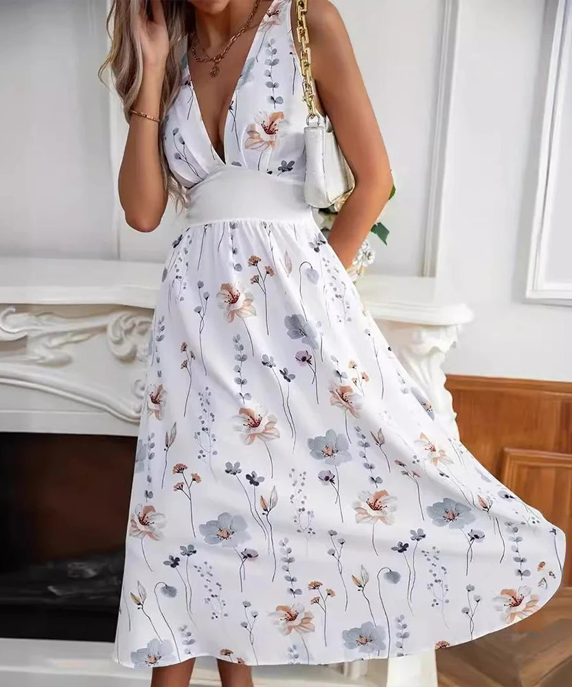 White Floral Bohemian Women Dress Summer 2025 Vacation Beach Sundress Fashion Female Clothing Slim Elegant Sexy Long Skir