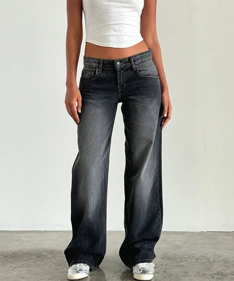 Women Y2K Wide Leg Denim Pants Baggy Low Waist Boyfriend Jeans Casual Vintage Loose Fit Jeans Trousers Cyber Grunge Streetwear