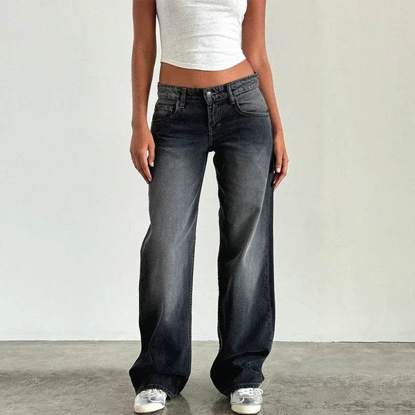 Women Y2K Wide Leg Denim Pants Baggy Low Waist Boyfriend Jeans Casual Vintage Loose Fit Jeans Trousers Cyber Grunge Streetwear - MHMote