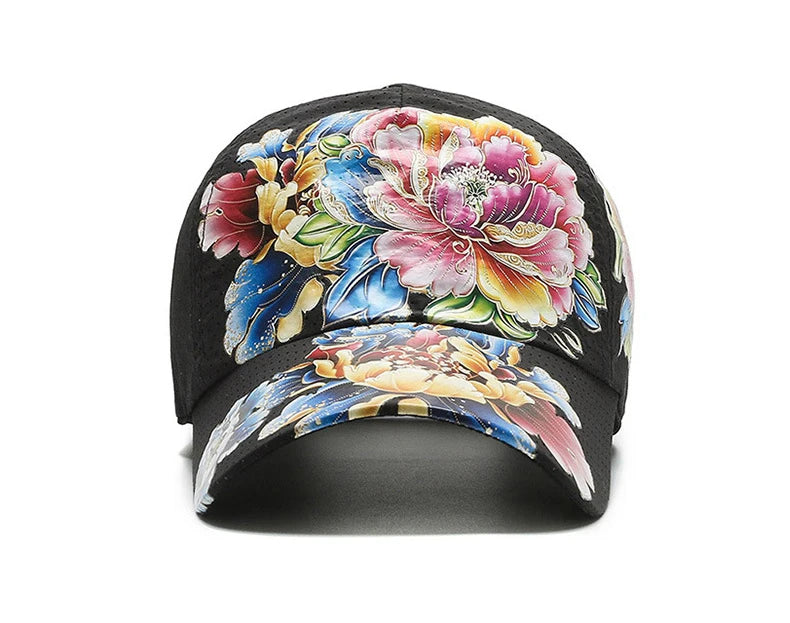 Sommer Quick Dry Baseball Caps for menn og kvinner Blomstersolhatter trykt kinesisk stil Blomstersolhatter Utendørshatter