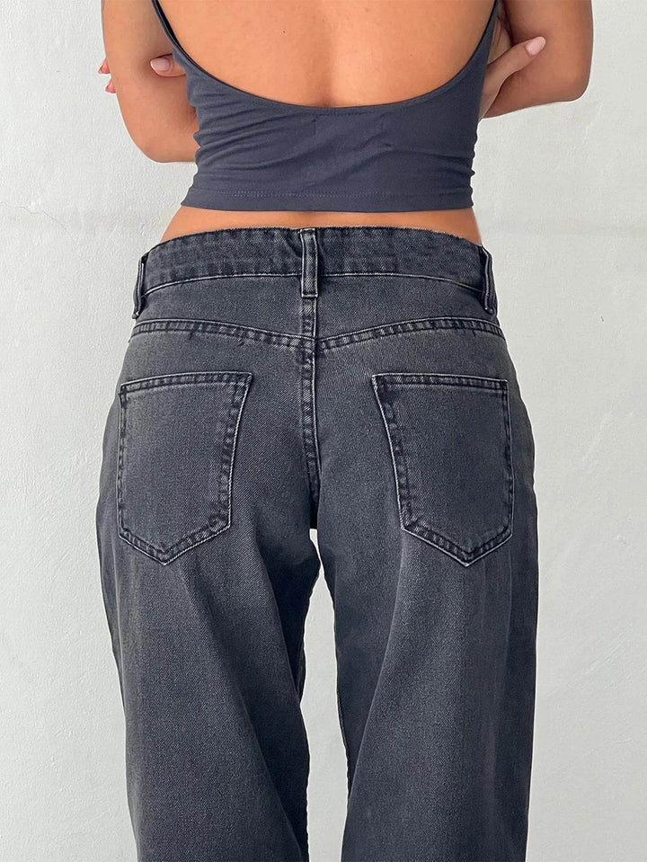 Jeans Women Denim Wide Leg Pant Floor Length Pants Splice Loose Casual Pockets High Waist Straight Trousers Autumn Winter - MHMote