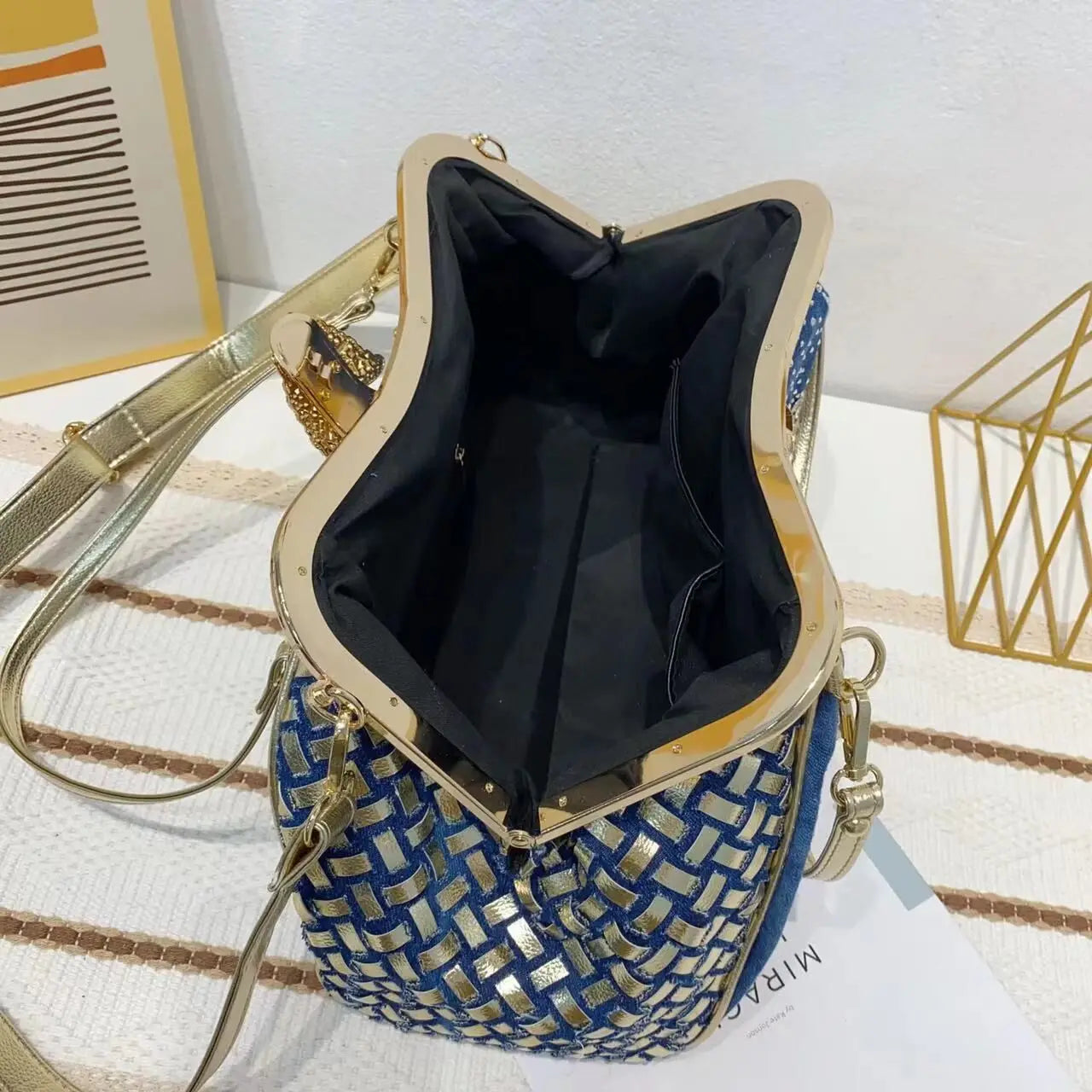 Diamond Denim Damevesker og vesker med skinnende rhinestone jeans Crossbody-veske Skulderveske Evening Party Bag