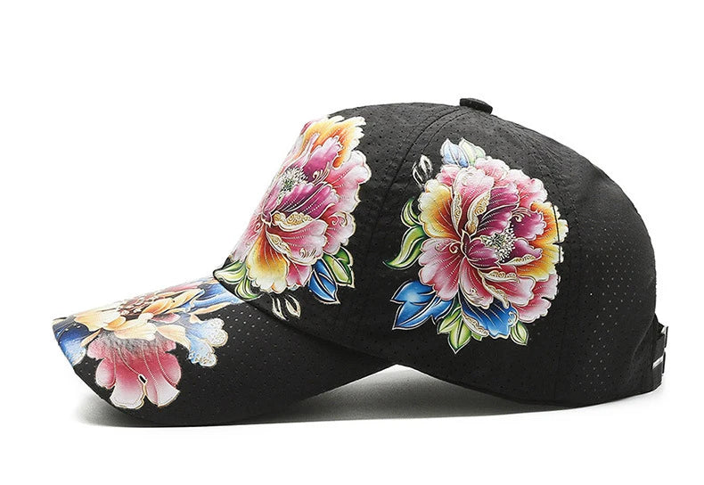 Sommer Quick Dry Baseball Caps for menn og kvinner Blomstersolhatter trykt kinesisk stil Blomstersolhatter Utendørshatter