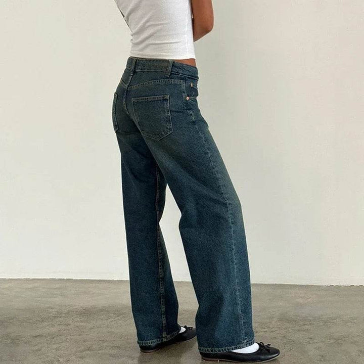 Women Y2K Wide Leg Denim Pants Baggy Low Waist Boyfriend Jeans Casual Vintage Loose Fit Jeans Trousers Cyber Grunge Streetwear - MHMote