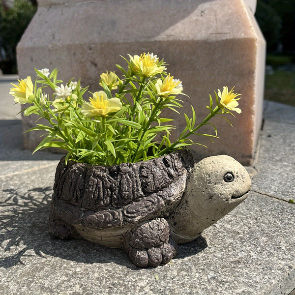 Søt liten skilpaddeplantestatue harpiksdyr sukkulent blomsterpottebeholderdekorasjon forskjønnende hagegård