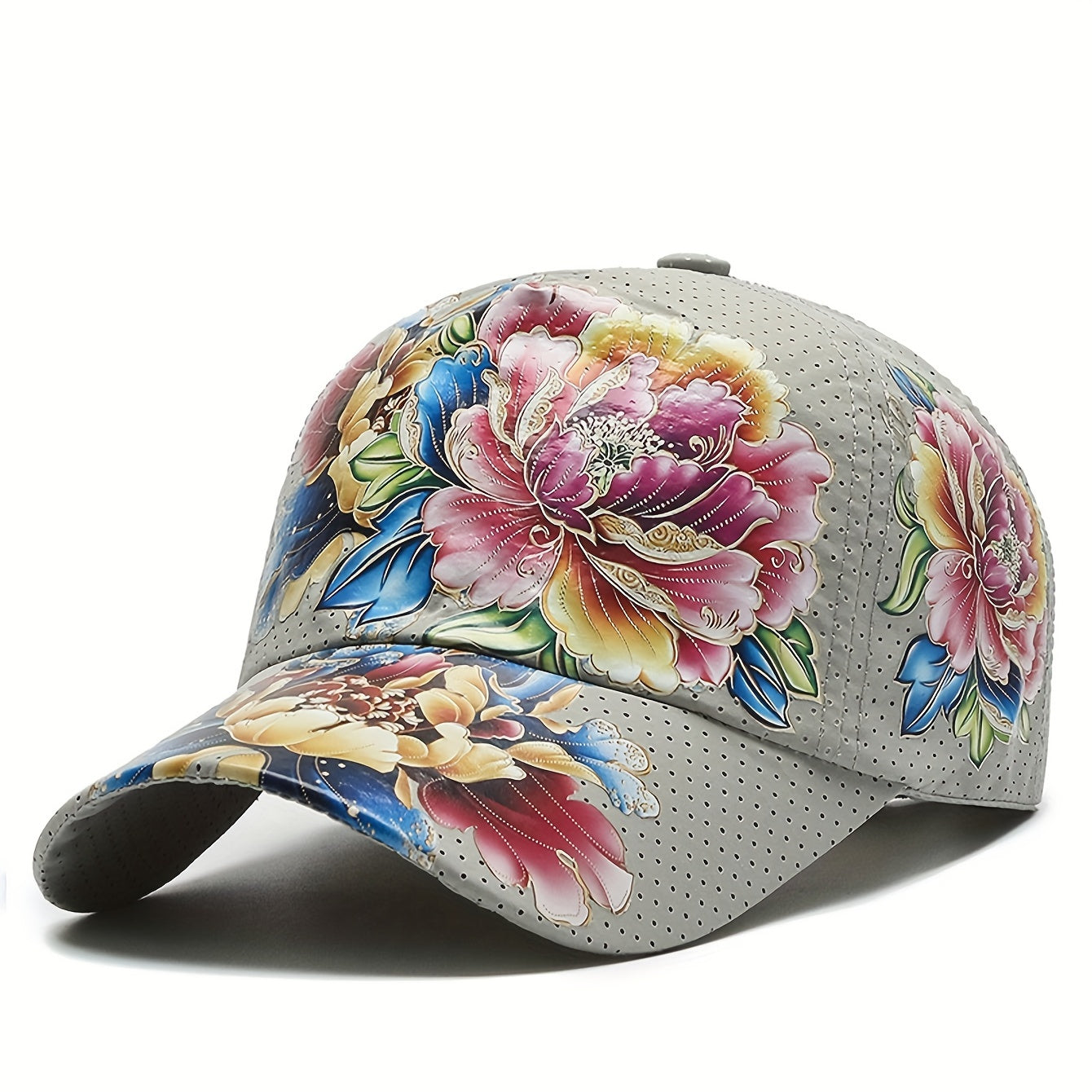 Baseballcaps i polyester med blomstertrykk – justerbar passform, pustende materiale, moteriktig All-Match Summer Quick-Dry Trucker Hat med tilfeldig utskriftsposisjon
