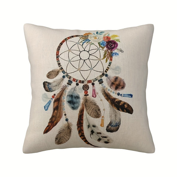 1pc Pillow Covers Decorative Throw Pillow Watercolor Bohemian Dreamcatchers With Floral Boho Feathers Pillow Cases Cushion Covers For Home Sofa Couch Short Plush Decor 18x18 Inch, Home Decor, Room Decor (No Pillow Core)